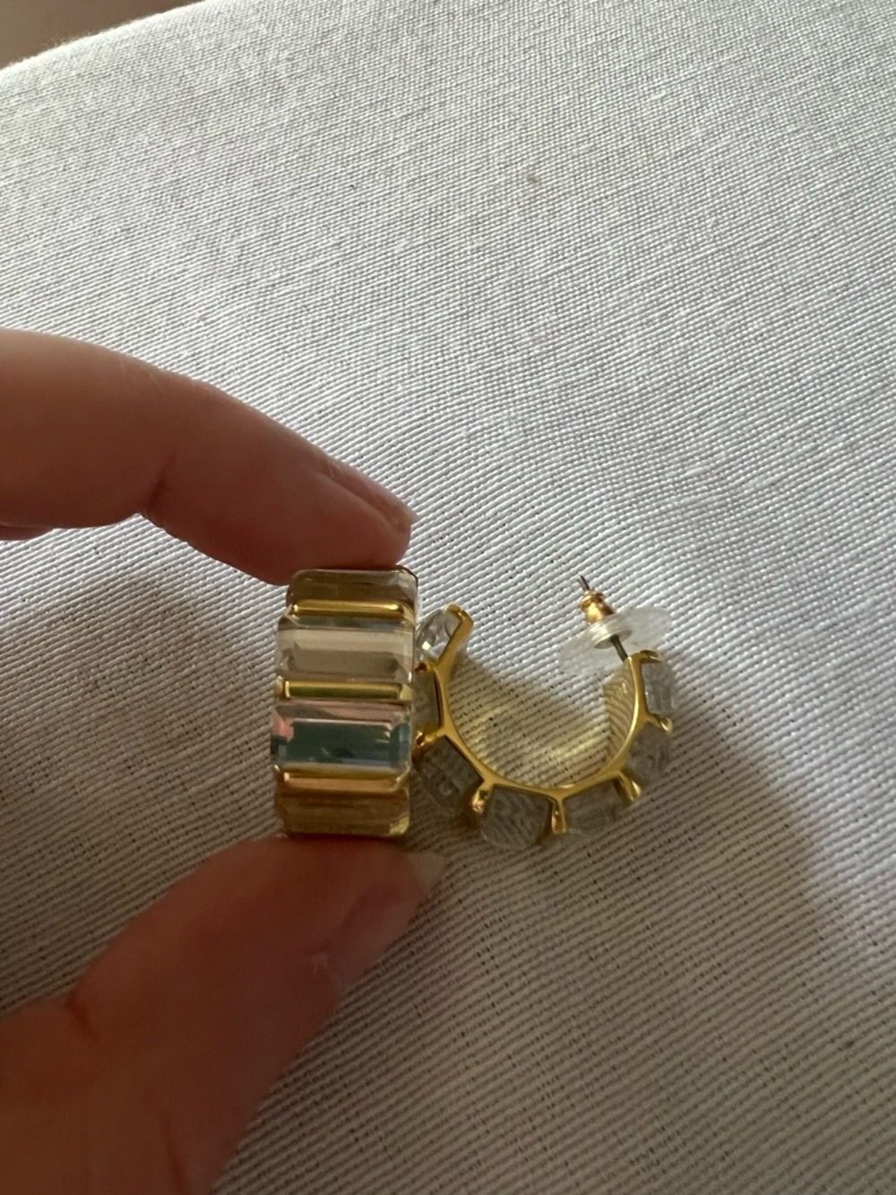 JCrew Trapezoid Stone Hoop Earrings with Clear Baguette Stones in Gold